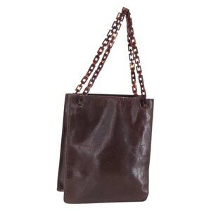 PRADA Chain Hand Bag Leather Brown Auth